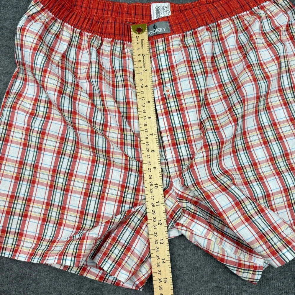 Jockey Woven Boxers‎ Mens Large Red White Plaid Cotton Button Fly Underwear